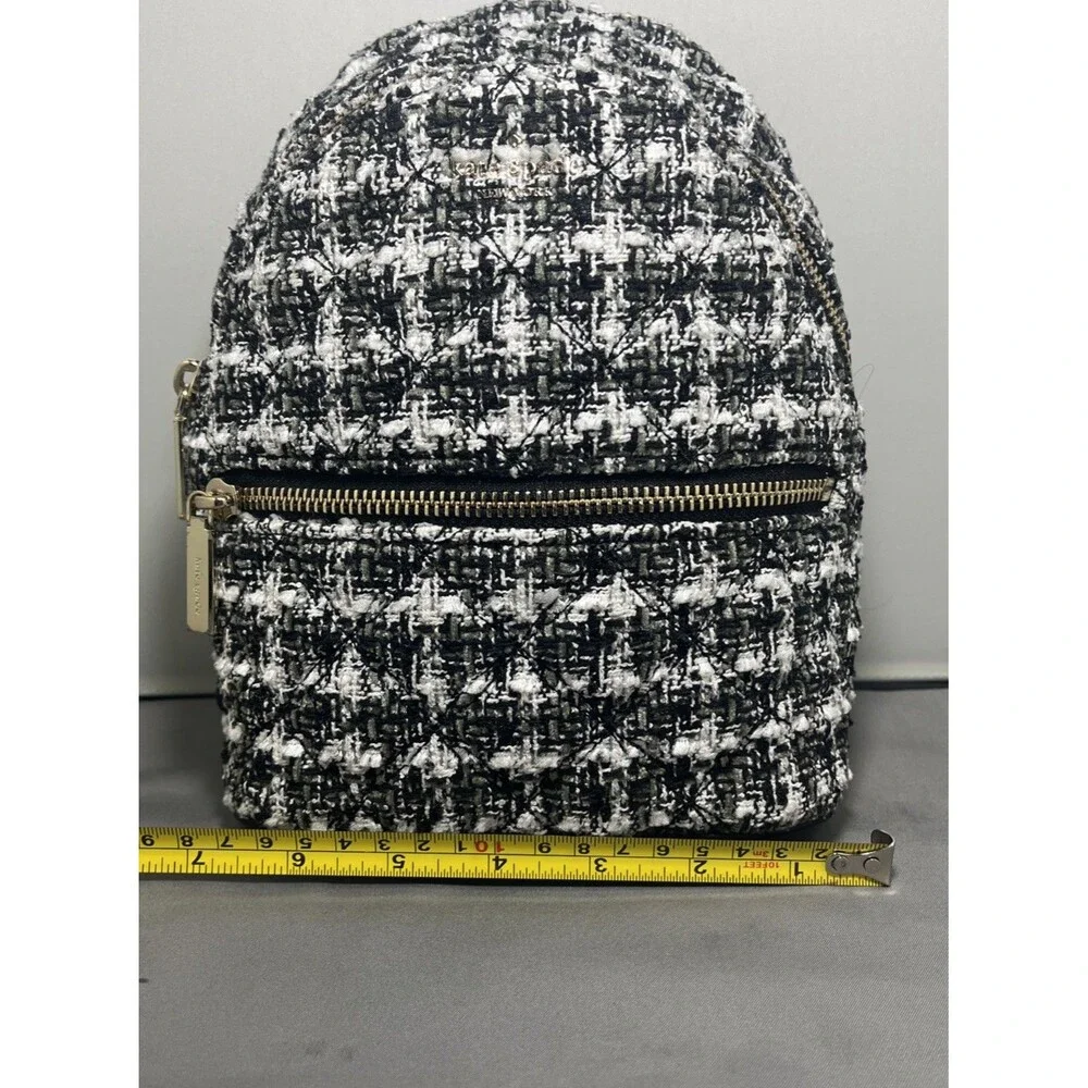 Kate Spade New York Mini Backpack Black White Tweed Gold Zip Spade Print